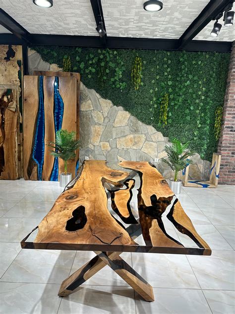 Epoxy Resin Modern Dining Table - River Wood Live Edge Table For Sale ...