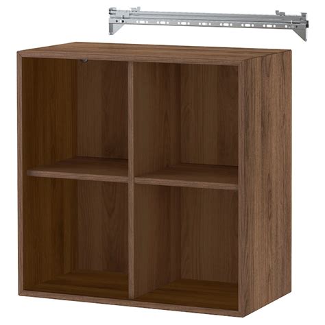 EKET wall-mounted shelving unit w 4 comp, walnut effect, 70x35x70 cm ...