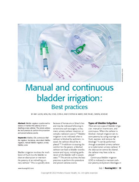 Article 1- Manual and continuous bladder irrigation Best practices ...
