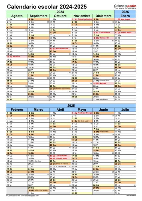 Calendario Escolar 2024-2025 En PDF, Excel Y Word