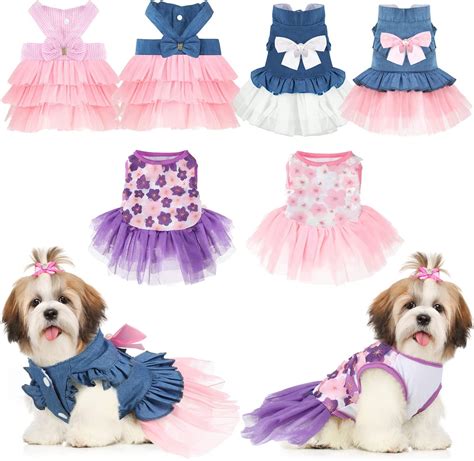 Amazon.com : 6 Pieces Spring Dog Dresses for Small Puppy Clothes Cute ...