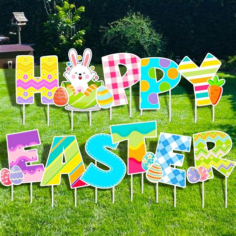 Amazon.com : 11 Pcs Easter Yard Signs Outdoor Decorations Plastic ...