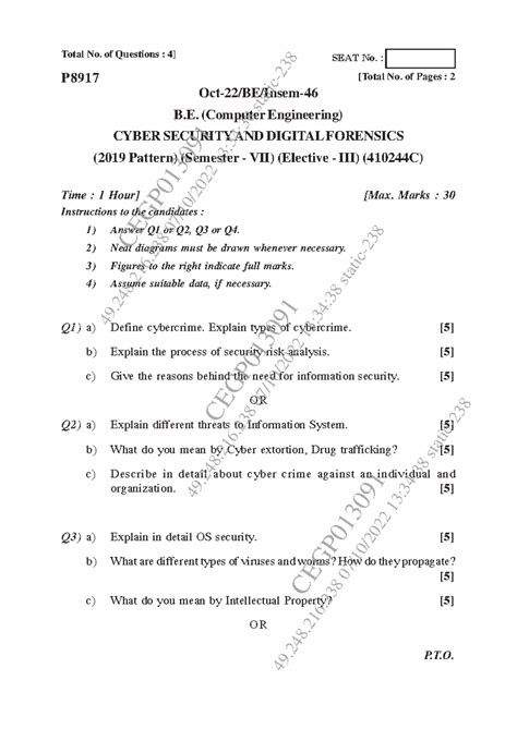 Oct - 2022 - sppu question paper2 - Total No. of Questions : 4] [Total ...