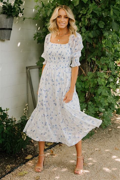 Fabian Jacquard Midi Dress | Blue Floral | Blue midi dress, Floral blue ...