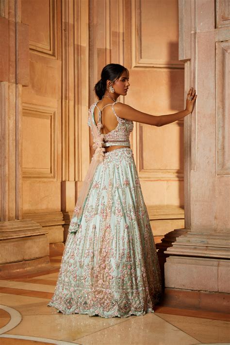 Soft Sage Green Tulle Lehenga Choli and Belt with a Blush Pink Dupatta ...