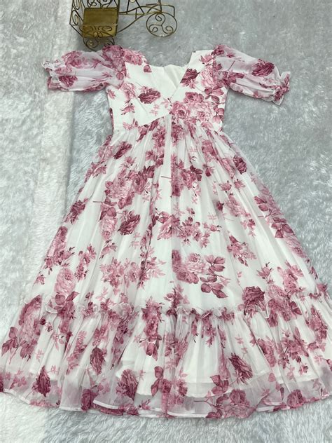 Pink Elegant Floral Print Soft Georgette One-Piece Dress – F