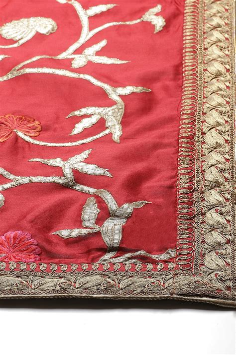 Buy Rohit Bal Maroon Chanderi Silk Solid Saree With Blouse Online at ...