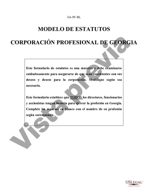 Estatutos Muestra para una Corporación Profesional de Georgia | US ...