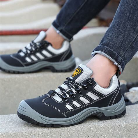 GUYISA Wide Steel Toe Wear-Resistant Safety Shoes, Black Anti-Crush ...