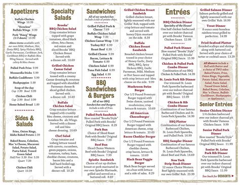 Menu at Brooks' House of Bar-B-Q, Oneonta