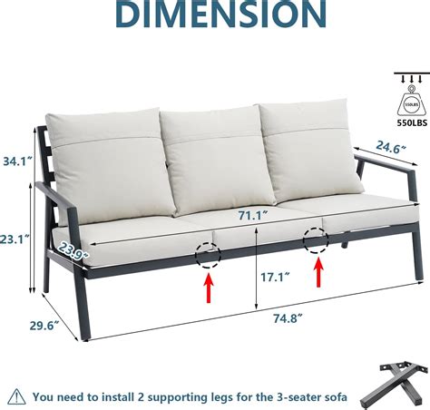 Buy LebenLiebe Outdoor Sectional Sofa High Back 3 Seater Sofa Aluminum ...