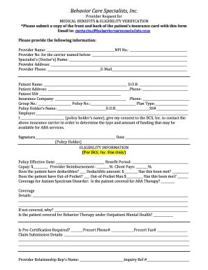 Fillable Online Benefits Eligibility Form - Behavior Care Specialists ...