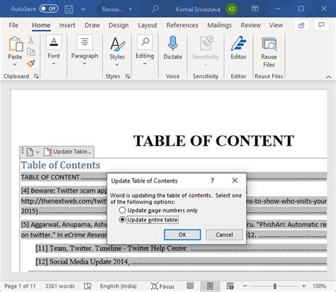 Image result for Table of Contents Word Error Bookmark Not Defined