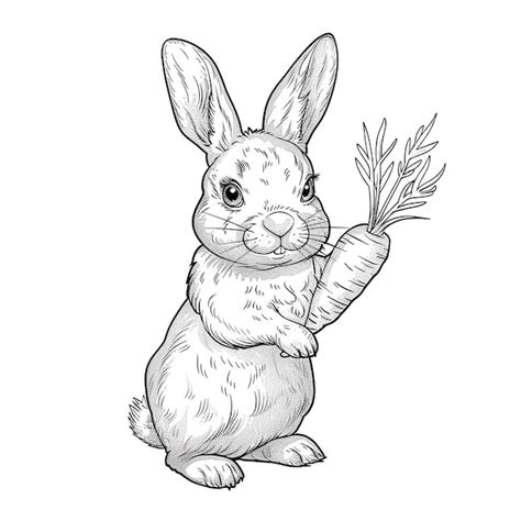Rabbit holding a carrot for children coloring book | Premium Photo