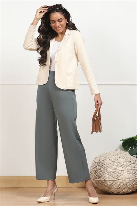 Buy Olive Green Solid Relaxed Fit Pants Online at Biba India