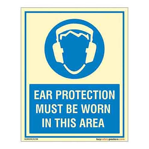 buysafetyposters.com - Mandatory Ear Protection Glow Sign - Glow In ...