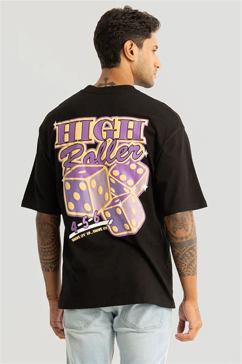 Buy Men's High Roller Black Printed Oversized Fit T-Shirt Online ...