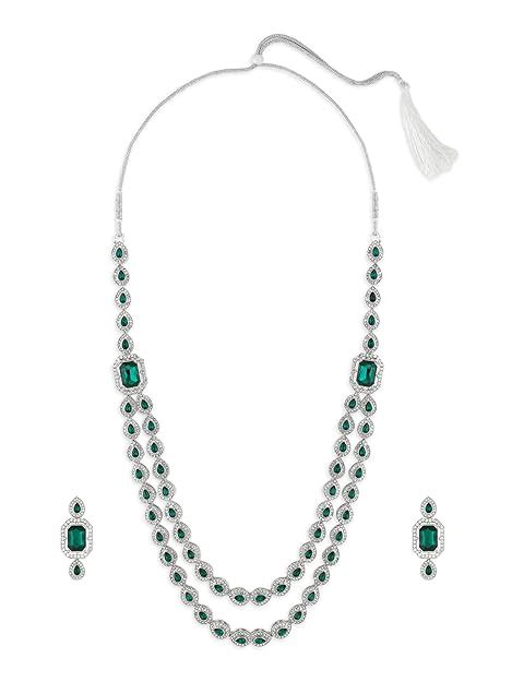 Buy ZAVERI PEARLS Green Stones Dazzling Austrian Diamonds Contemporary ...
