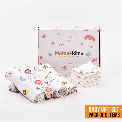Moms Home Infant Multi-Coloured Printed 9-Piece Baby Apparel Gift Set