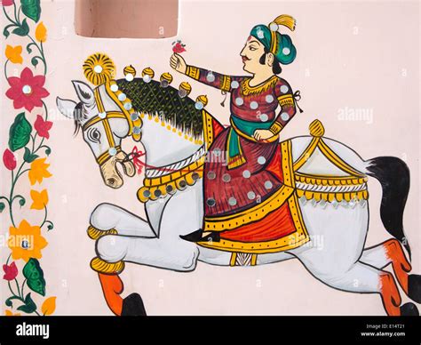 India, Rajasthan, Udaipur, Rajasthani Folk Art, wall painting of Stock Photo: 69562809 - Alamy