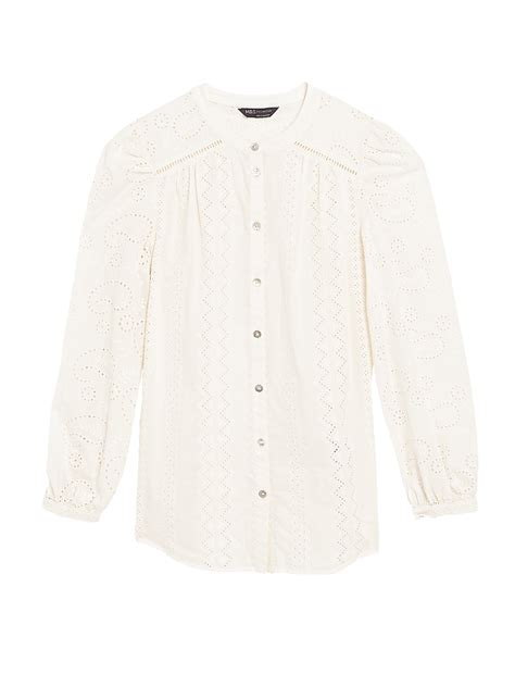 Buy Pure Cotton Broderie V-Neck Longline Blouse at Marks & Spencer