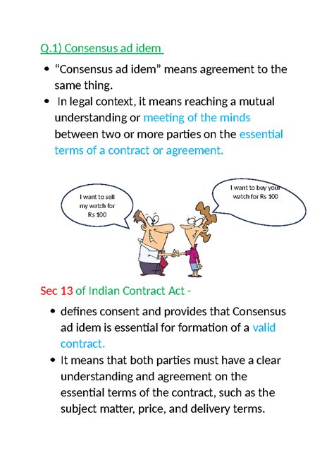 Lawtech 2 - Easy to understand summary - Q) Consensus ad idem ...