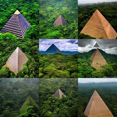 A pyramid in a South American rainforest. The photo is | Stable Diffusion