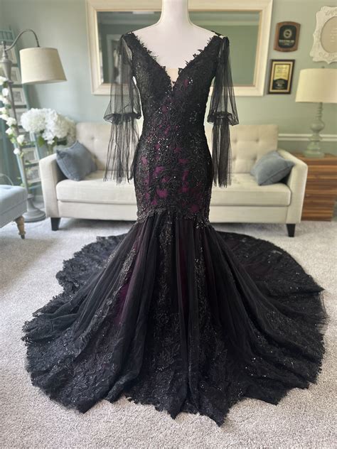 Gothic Black & Purple Wedding Dress with Trumpet Silhouette