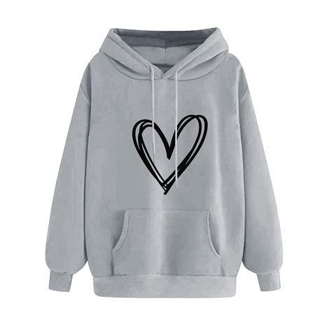 ABATAB Women Graphic Hoodies Soft Valentine's Day Classic Heart Printed ...