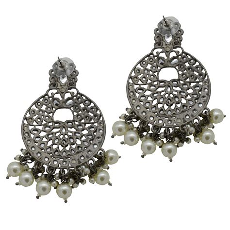 Nisha Silver Oxidized Statement Earrings – Teejh