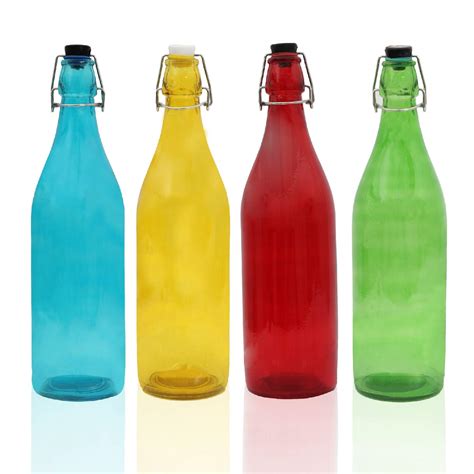 BENTEX LUXURY GLASSWARES Glass Water Bottle, 1000ml, Set of 4 ...