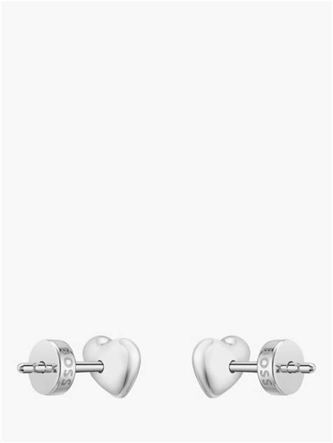 HUGO BOSS Heart Stud Earrings, Silver