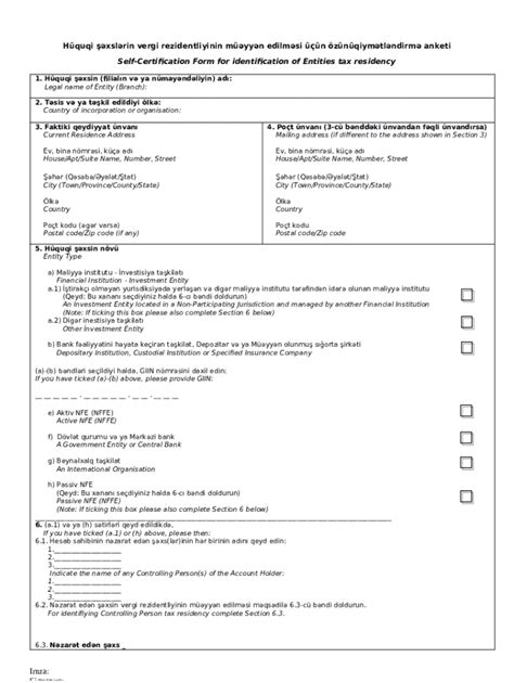 Self-Certification for identification of Entities tax residency Doc ...
