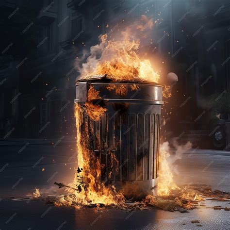 Premium Photo | A fire burning trash can with the word trash on it