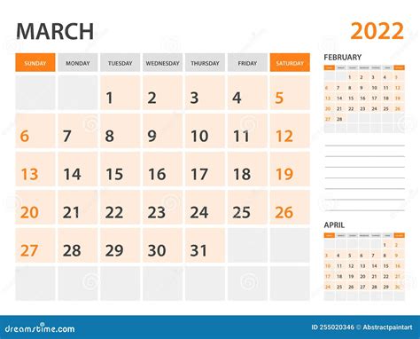 Calendar 2022 Template-March 2022 Year, Monthly Planner, Desk Calendar 2022 Template, Wall ...