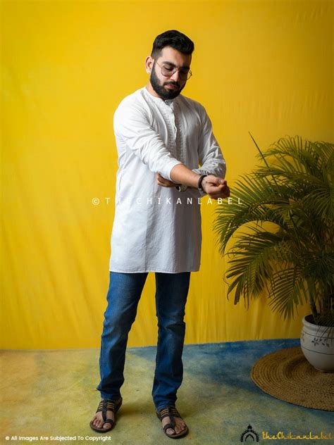 White Nawaab Cotton Mens Chikankari Kurta