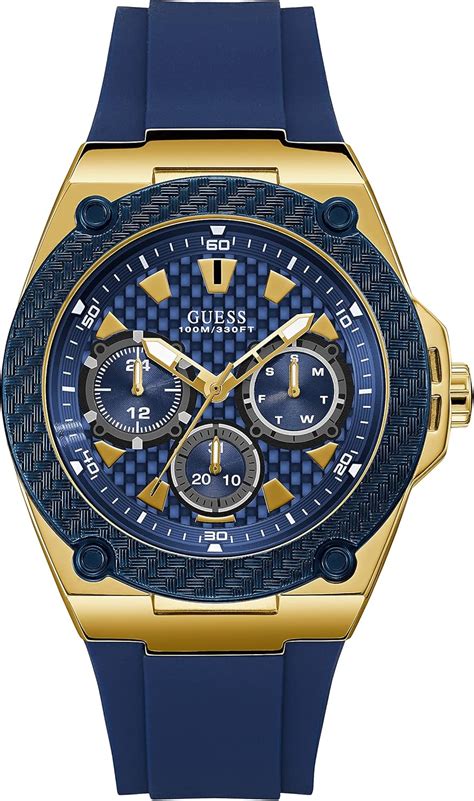 Buy GUESS Men Stainless Steel Quartz Watch with Silicone Strap, Blue ...
