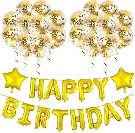 Gold Happy Birthday Decorations-Balloons Letter Banner Set ,Star Foil ...