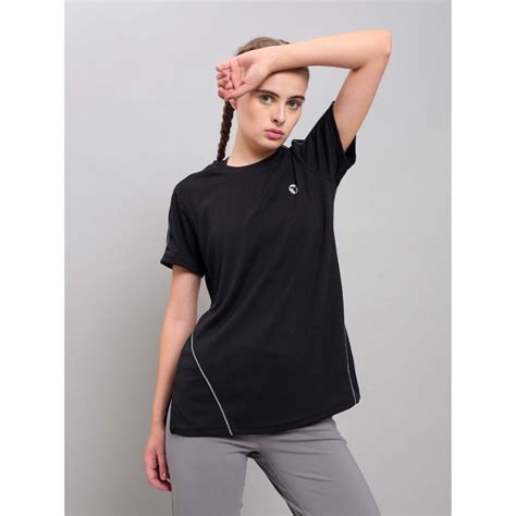 Buy Technosport Women Black Solid Slim Fit Round Neck Technocool Plus ...