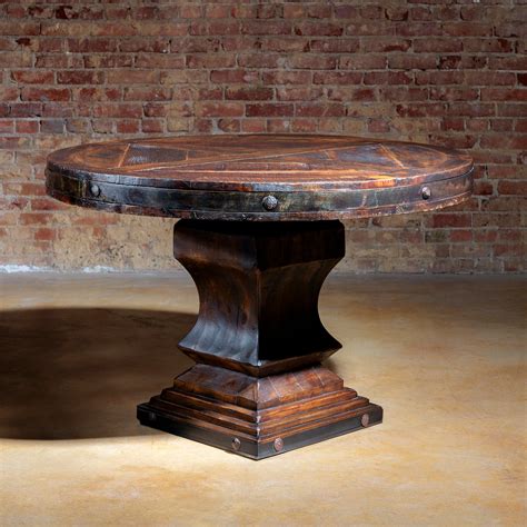 Round Reclaimed Wood Western Dining Table with Iron Trim – Into The West