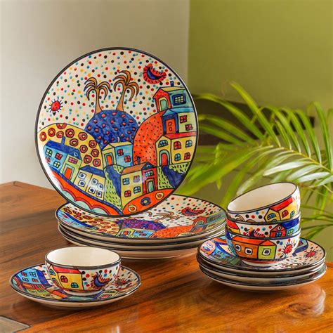 ExclusiveLane 'Hut' Ceramic Dinner & Quarter Plates with Katoris (12 ...
