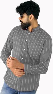 Indi Hemp Men Striped Casual White, Grey Shirt - Buy Indi Hemp Men ...