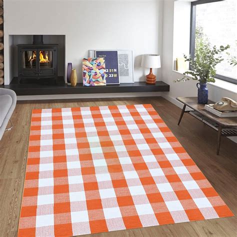 Amazon.com: Fall Outdoor Rug Orange Buffalo Plaid Outdoor Rug Cotton ...