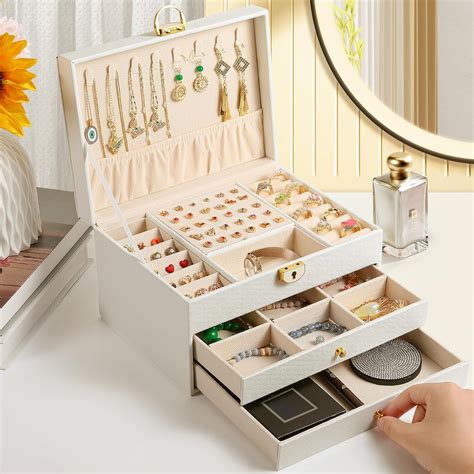 Amazon.com: coobest 3 Layer Jewelry Box, Lockable Jewelry Holder ...