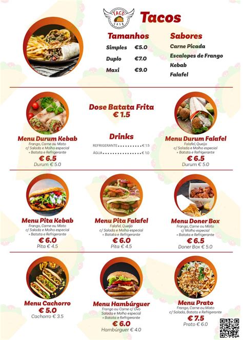 Menu at Taco Casa restaurant, Coimbra