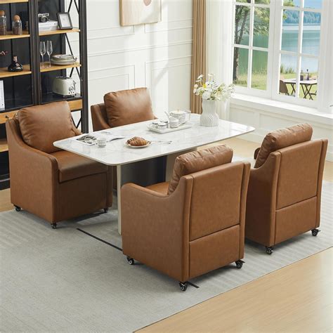 Amazon.com - Hicosit Rolling Dining Chair with Wheels, Upholstered ...