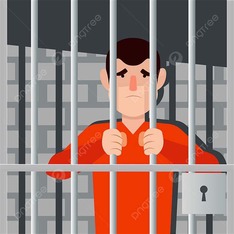 Prison Cage Vector Art PNG, Prisoner With Sad Face Hold Cage In Silence ...