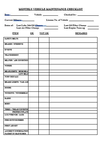 Vehicle Maintenance Checklist 的图像结果