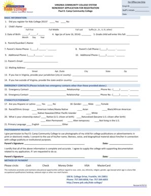 Fillable Online pdc Noncredit application kids college 2014 - Paul D ...