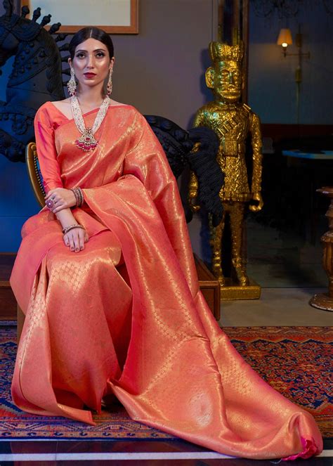 Golden Orange Kanjivaram Saree – Vasumatis
